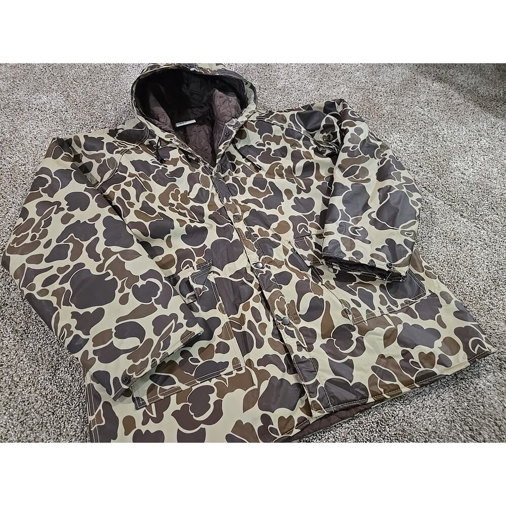 Winchester NOS Vtg 80s Frog Skin Camo Duck Hunting Parka Jacket Mens Sz Large - Picture 2 of 12